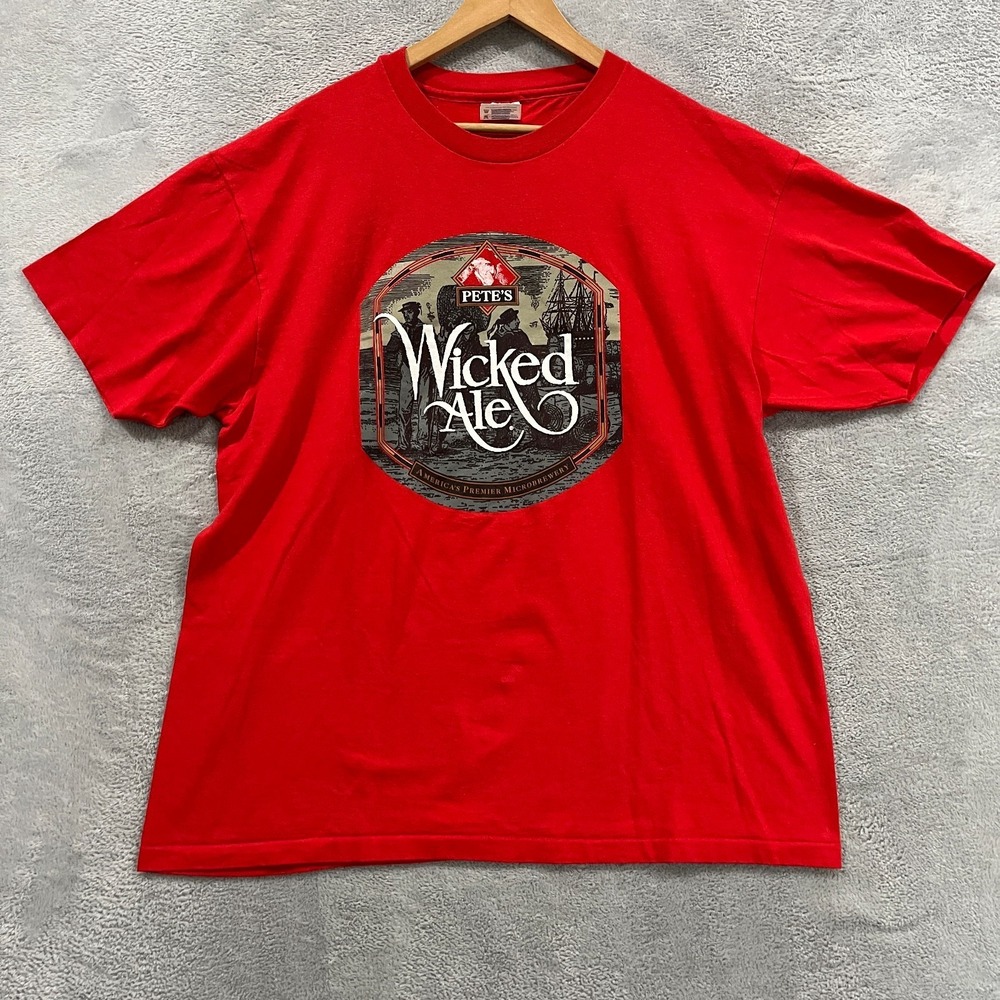 Vintage Pete's‎ Wicked Ale Beer T-Shirt  XL Lager Brewery 90s Hanes Heavyweight